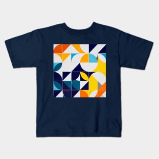 Bright Colorful Patterns Tile Pattern Squares Triangles Curves Circles Kids T-Shirt